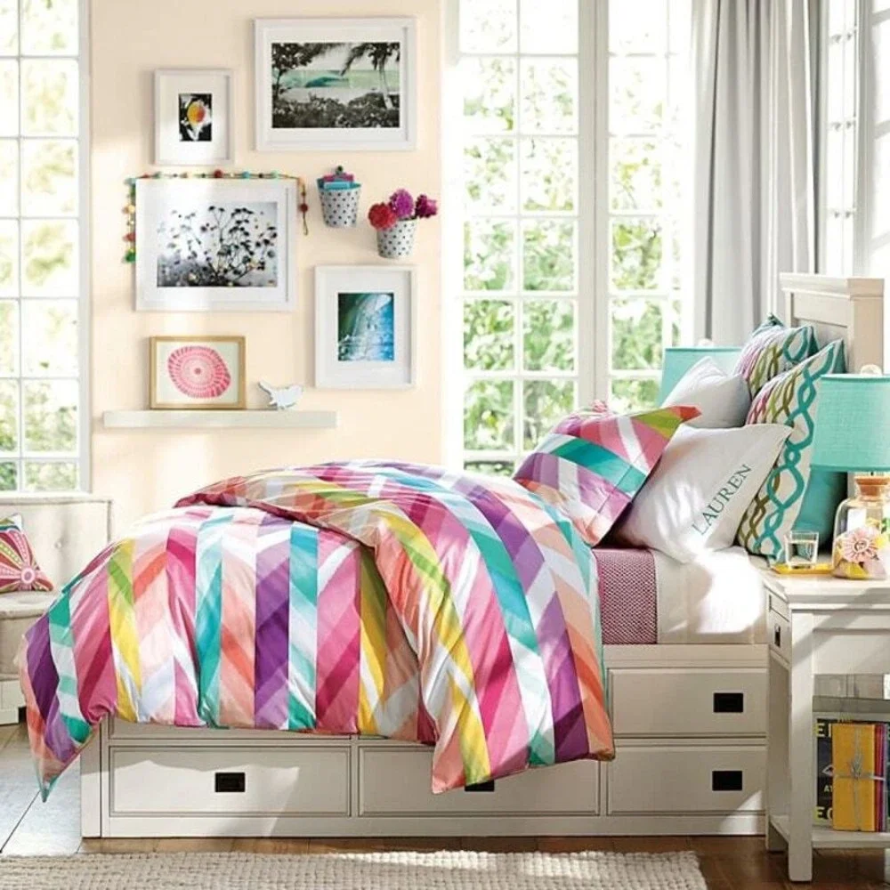 PBteen Pillow Sham Standard Multicolor Painterly Chevron Stripe Cotton Boho Dorm